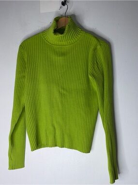 chadwicks Lime Green Cotton Ribbed Turtleneck Top Make In Japan Large
